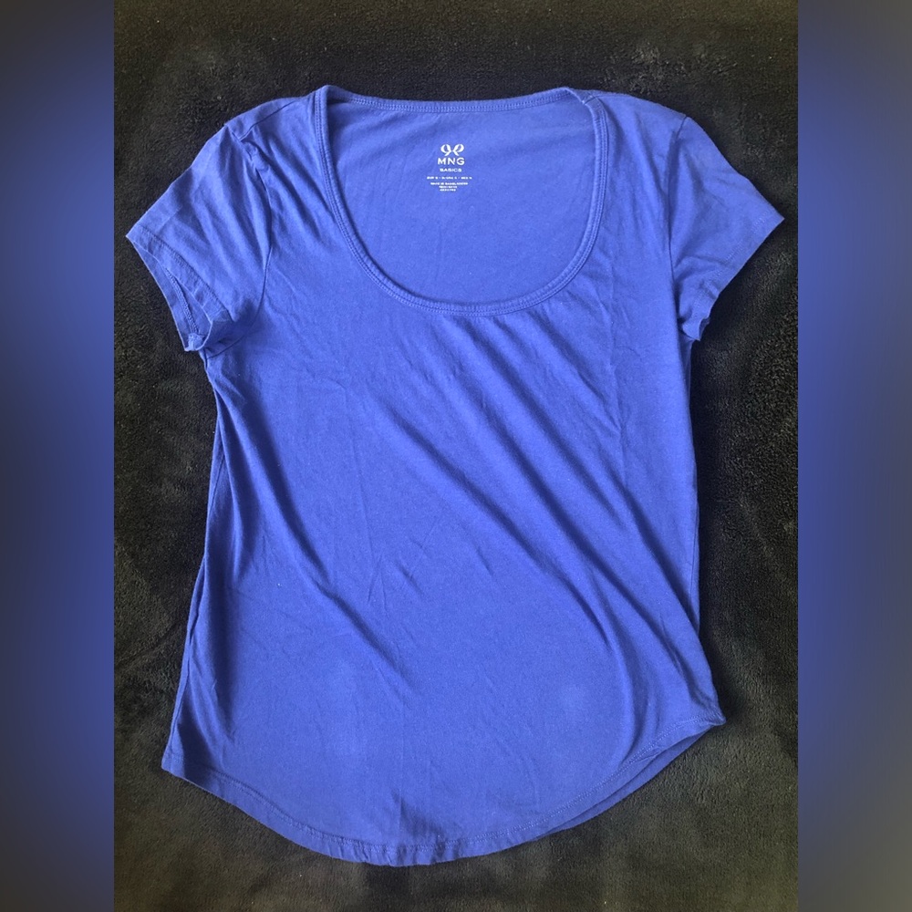 MNG Basics Dark Blue Scoopneck Baseball Bottom T-shirt S 100% Cotton